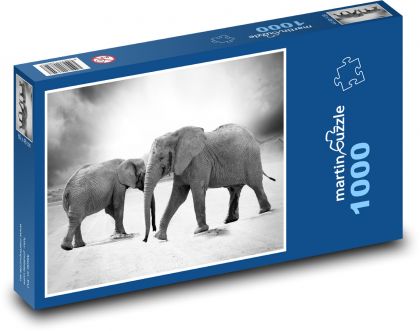 Sloni - zvířata, černobílý - Puzzle 1000 dílků, rozměr 60x46 cm