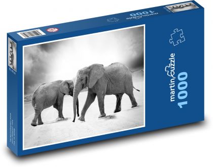 Elephants - animals, black and white - Puzzle 1000 pieces, size 60x46 cm 