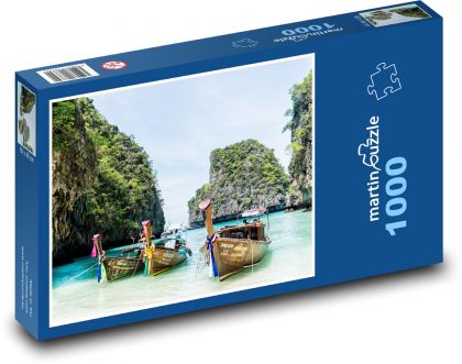 Thajsko - Koh Phi Phi, lodě - Puzzle 1000 dílků, rozměr 60x46 cm