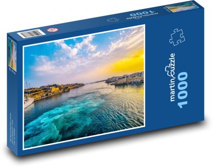 Malta - prístav, západ slnka - Puzzle 1000 dielikov, rozmer 60x46 cm