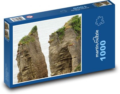 Palačinkové skály - Nový Zéland, moře - Puzzle 1000 dílků, rozměr 60x46 cm