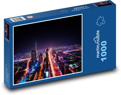 Dubaj - mrakodrap, město v noci - Puzzle 1000 dílků, rozměr 60x46 cm