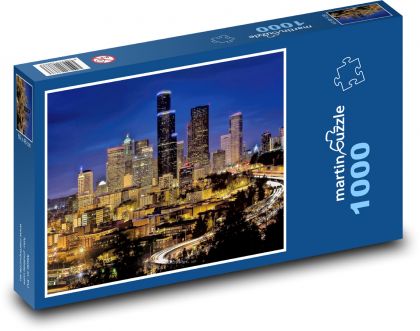 Osvetlené budovy - mesto, noc - Puzzle 1000 dielikov, rozmer 60x46 cm