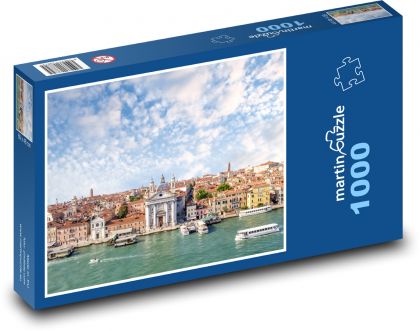 Budova - kanál, loď - Puzzle 1000 dielikov, rozmer 60x46 cm