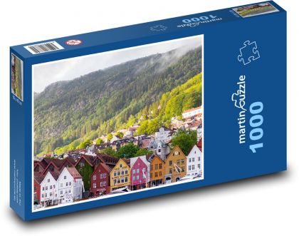 Norsko - hory, domy - Puzzle 1000 dílků, rozměr 60x46 cm