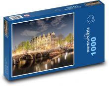 Most - řeka, domy Puzzle 1000 - 60x46 cm
