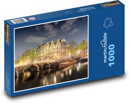 Most - rieka, domy - Puzzle 1000 dielikov, rozmer 60x46 cm
