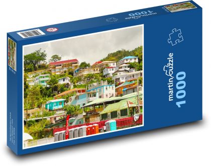 Dominika - karibský ostrov, domy - Puzzle 1000 dílků, rozměr 60x46 cm