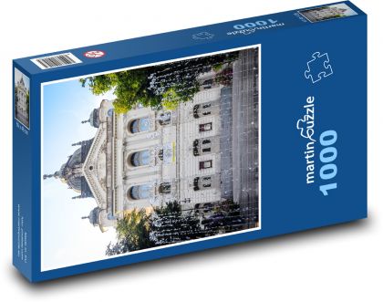 Budova - fontána, mesto - Puzzle 1000 dielikov, rozmer 60x46 cm