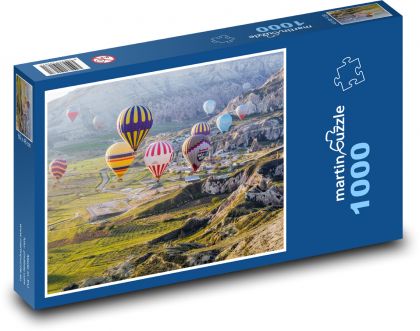 Teplovzdušné balóny - príroda, hory - Puzzle 1000 dielikov, rozmer 60x46 cm