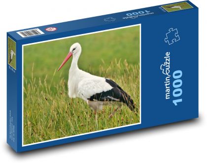 Bocian - ptak, pole - Puzzle 1000 elementów, rozmiar 60x46 cm