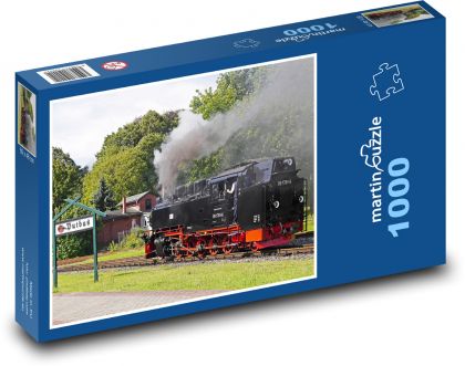 Parní lokomotiva - stanice Putbus, Německo  - Puzzle 1000 dílků, rozměr 60x46 cm