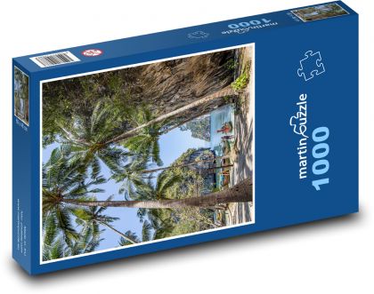 Lodě - palmy, pláž - puzzle 1000 dílků