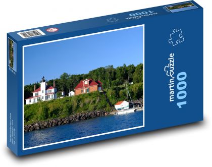 Jezioro - rafa, latarnia morska - Puzzle 1000 elementów, rozmiar 60x46 cm