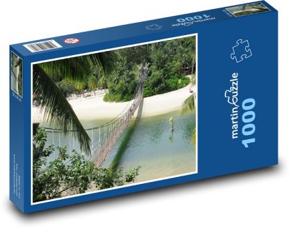 Pláž Sentosa - Singapur, provazový most - puzzle 1000 dílků