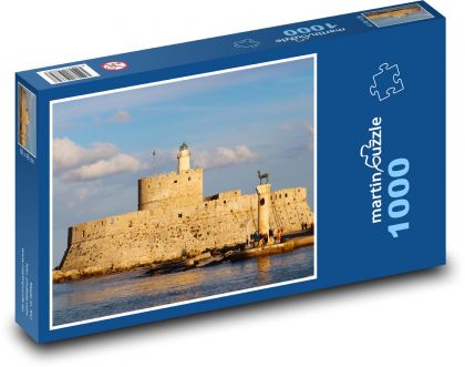Hrad Agios Nikolaos - Mandraki, přístav - Puzzle 1000 dílků, rozměr 60x46 cm