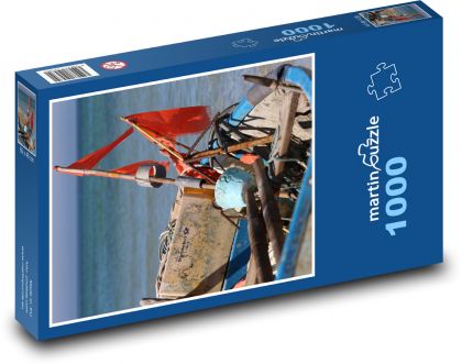 Rybářská loď - člun, moře - Puzzle 1000 dílků, rozměr 60x46 cm