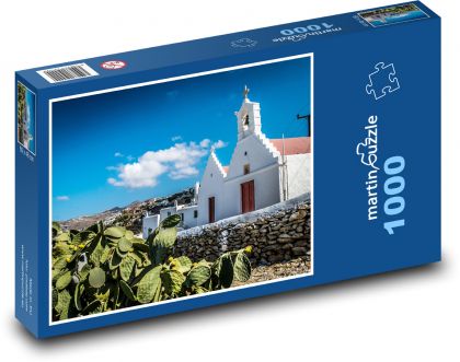 Ostrov Mykonos - Řecko, bílé domy - puzzle 1000 dílků