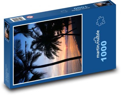 Západ slnka - more, palmy - Puzzle 1000 dielikov, rozmer 60x46 cm