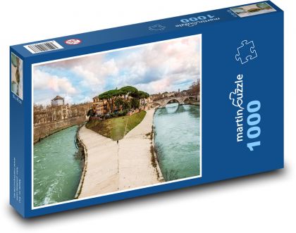 Rieka - ostrov, mesto - Puzzle 1000 dielikov, rozmer 60x46 cm