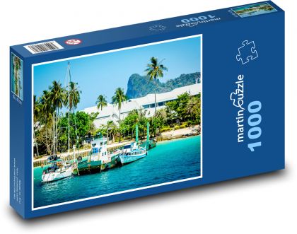 Łodzie - morze, palmy - Puzzle 1000 elementów, rozmiar 60x46 cm