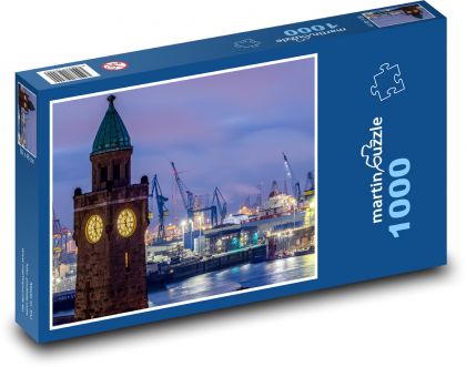 Hafen bei Nacht - Hamburg, Deutschland - Puzzle - 1000 Teile