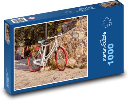 Bicykel s červenými kolieskami - Puzzle 1000 dielikov, rozmer 60x46 cm