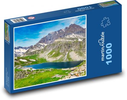 Alpy - hory, jazero - Puzzle 1000 dielikov, rozmer 60x46 cm