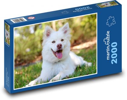 Ležící bílý pes s vypláznutým jazykem - Puzzle 2000 dílků, rozměr 90x60 cm