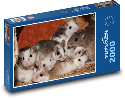 Słodka rodzina myszy w gnieździe - Puzzle 2000 elementów, rozmiar 90x60 cm