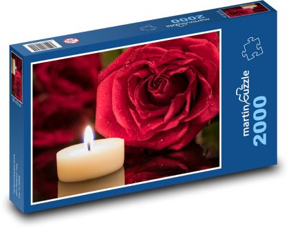 Růže, svíčka - Puzzle 2000 dílků, rozměr 90x60 cm