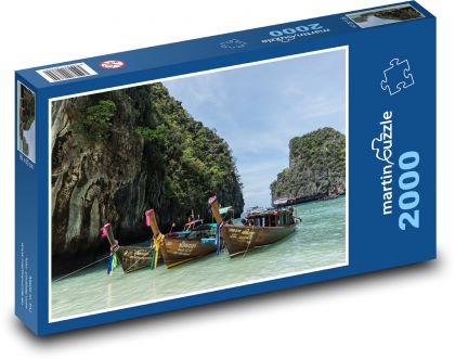 Tajskie łodzie nad skałami - Puzzle 2000 elementów, rozmiar 90x60 cm