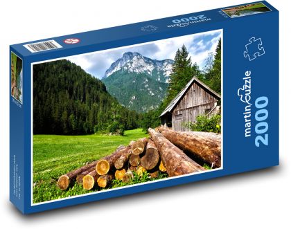 Alpy - hory, mlýn - Puzzle 2000 dílků, rozměr 90x60 cm