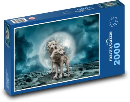 Wölfe bei Vollmond, magische Nachtlandschaft - Puzzle - 2000 Teile