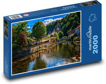 Francie - Brantome, řeka - Puzzle 2000 dílků, rozměr 90x60 cm