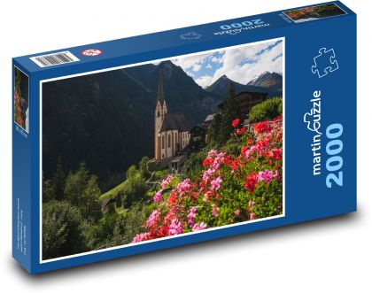 Rakousko - Alpy, kostel - Puzzle 2000 dílků, rozměr 90x60 cm