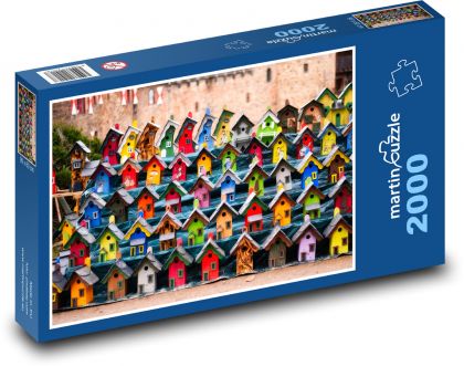 Kolorowe budki dla ptaków - Puzzle 2000 elementów, rozmiar 90x60 cm