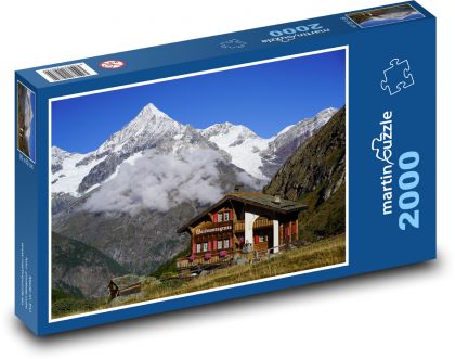 Lovecká chata ve švýcarských Alpách - puzzle 2000 dílků