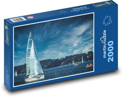 Żaglówka na jeziorze - Puzzle 2000 elementów, rozmiar 90x60 cm