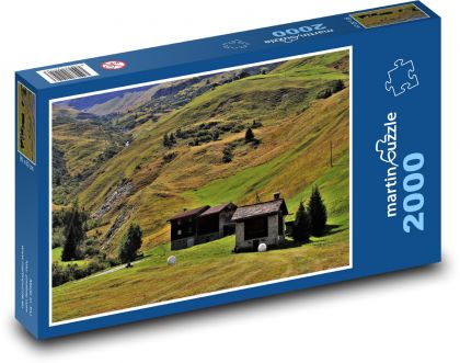 Hory, příroda, chalupa - Puzzle 2000 dílků, rozměr 90x60 cm