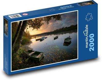 Jezero, lodě - Puzzle 2000 dílků, rozměr 90x60 cm