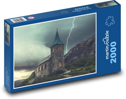 Kostel, blesk - Puzzle 2000 dílků, rozměr 90x60 cm