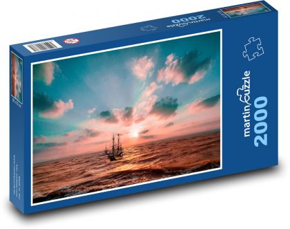 Osamocená plachetnice na moři - puzzle 2000 dílků