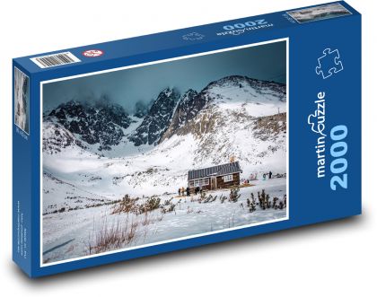 Sníh, horská bouda - Puzzle 2000 dílků, rozměr 90x60 cm