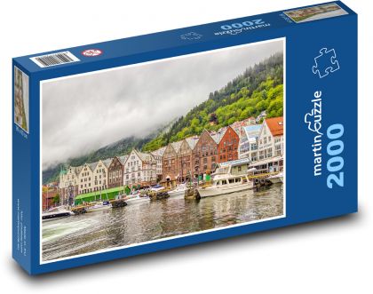 Domy na pobřeží Bergen - Norsko - puzzle 2000 dílků