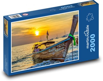Loď pri západe slnka na mori - Puzzle 2000 dielikov, rozmer 90x60 cm 