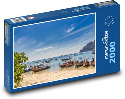 Loďky na pobřeží v Thajsku - puzzle 2000 dílků