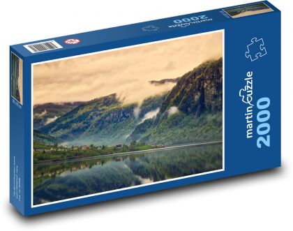 Krajobraz górski z jeziorem - Puzzle 2000 elementów, rozmiar 90x60 cm