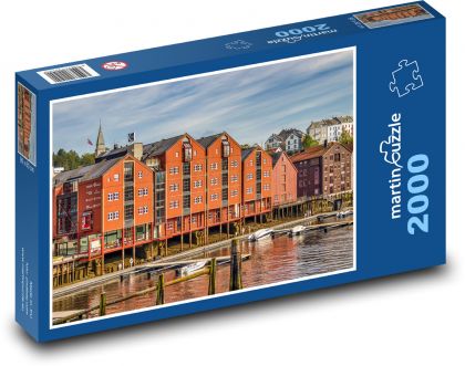 Norwegia - domy nad rzeką - Puzzle 2000 elementów, rozmiar 90x60 cm