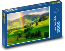 Zielone wzgórza z tęczą Puzzle 2000 elementów - 90x60 cm